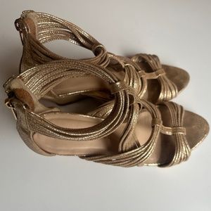 Loeffler Randall Gold Rope Zip-Up Gladiator Wedge Heels 7.5